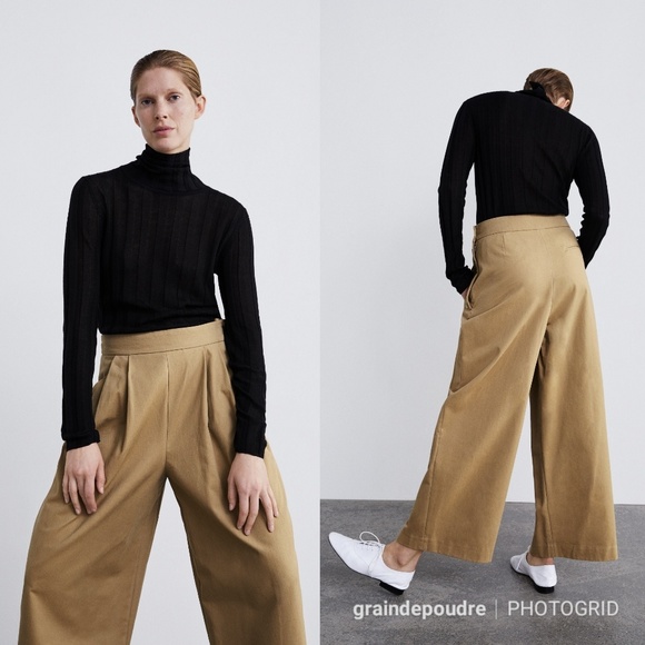 パンツ zara wide slacks Rare! Zara Wide Leg Palazzo Button Side Oversized Chinos